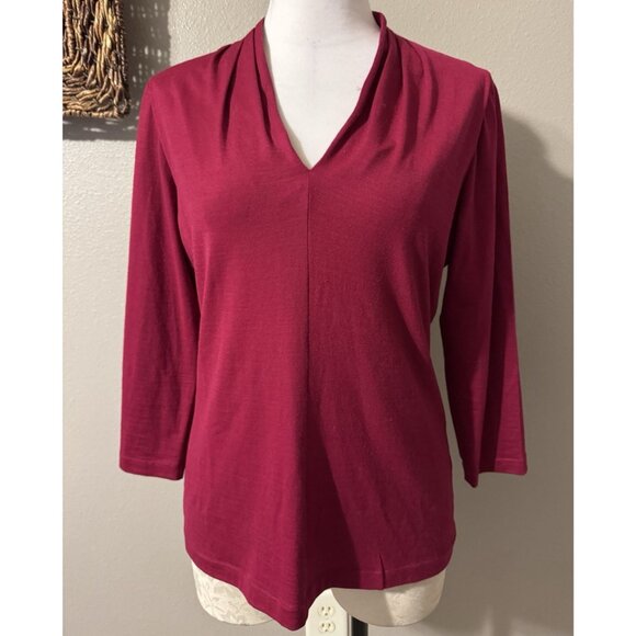 Lafayette 148 NY Burgundy Wine Stretch Wool Knit Top Long Sleeve Large - Picture 6 of 9